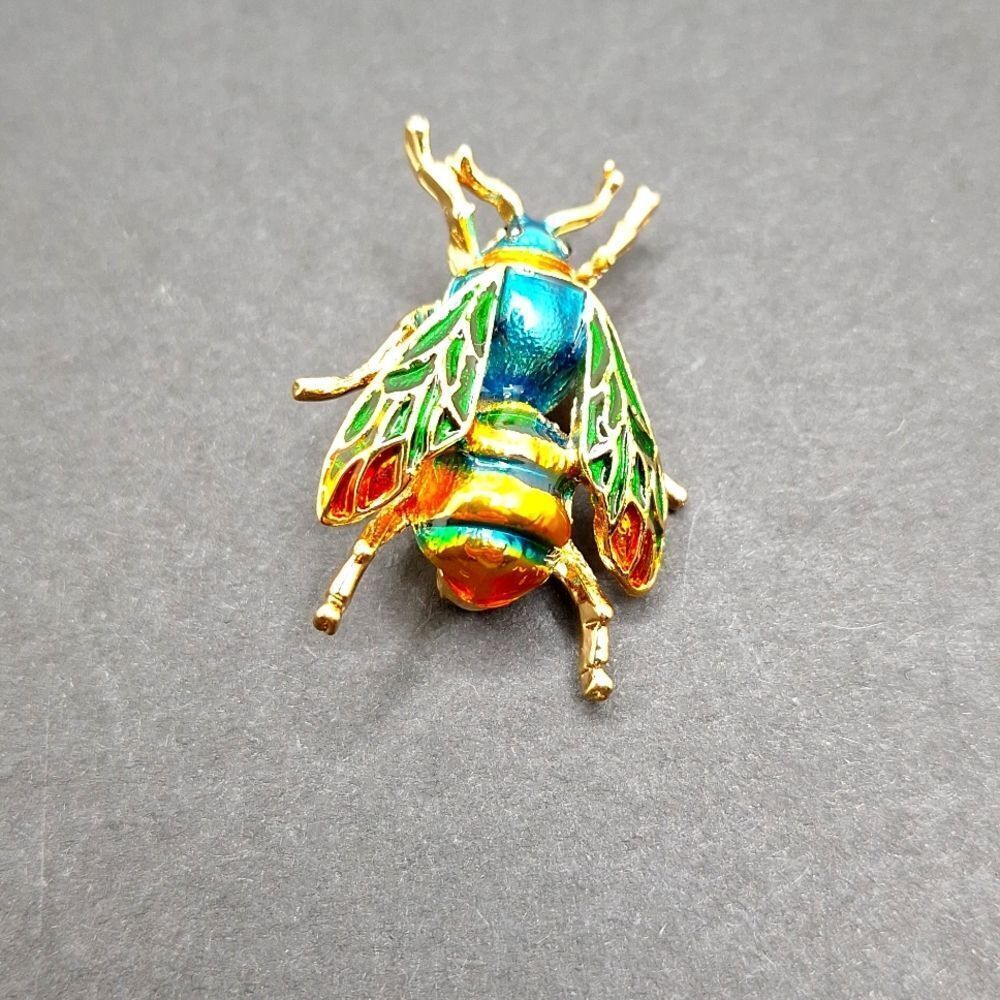gold and blue green bumblebee pin brooch